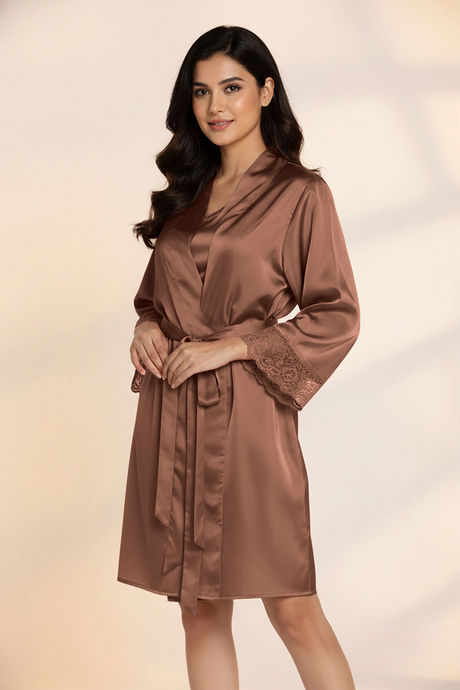 Zivame Luxe Satin 4 Pc Sleep Set - Brown Patina — image 3